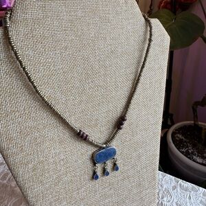 Boho Tribal Necklace with Synthetic Lapis & Brass Beads
